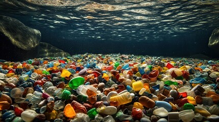 Colorful Glass Pebbles Under Water in Clear Blue Environment