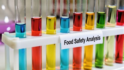 Colorful Test Tubes for Food Safety Analysis with Vibrant Liquid Samples in a Laboratory Setting