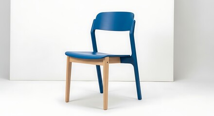 Fototapeta premium Blue chair wooden chair furniture design interior seating modern style contemporary minimalist