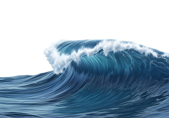 Dynamic Ocean Water Wave with White Foam, a Transparent Aquatic Element for Travel, Nature, and Water Sports Designs.