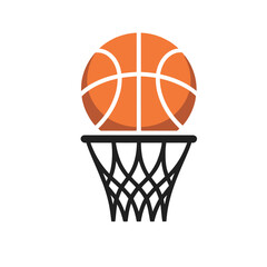 Basketball Vector, basketball Logo, Orange basketball about to go through a black basketball hoop net silhouette © Design Everytime