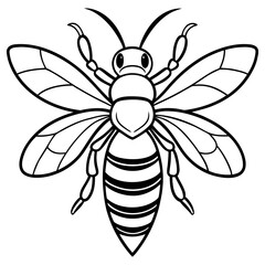 A detailed illustration of a bee with wings, isolated on a white background