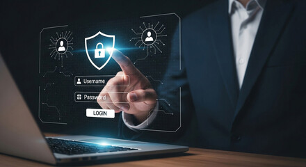 Secure login with biometric authentication for business professional using modern cybersecurity technology