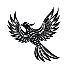 Obraz premium Black vector illustration of a majestic eagle or a peaceful dove with powerful wings, symbolizing freedom and grace in flight