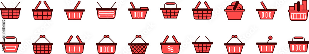 Aufkleber shopping basket filled color outline web icons collection. minimalistic linear pictogram for web and