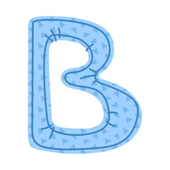 Blue letter B with a triangle texture. Decoration for a boy, suitable for a gender-specific party. Flat color illustration of an isolated blue object. Let's find out gender of the baby. Is it a boy