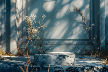Delicate botanical shadows dancing on textured white wall surface