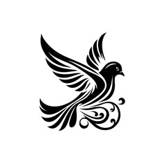 Obraz premium Stylized dove in flight with decorative swirls, isolated on white