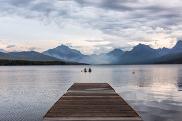 Evening kayakers on Glacier Lake