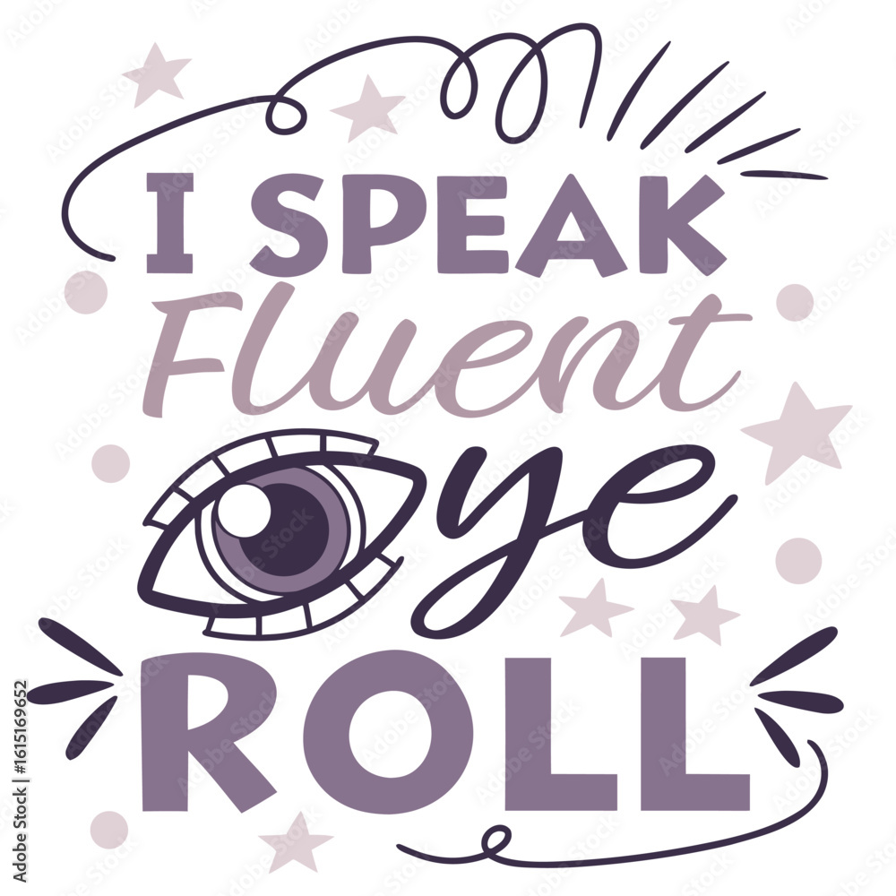 Poster expressive wavy text design featuring fluent eye roll concept with bold typography and vibrant color