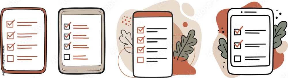 Poster digital checklist applications on various devices with leaf patterns