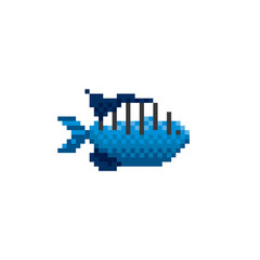Tropical fish. Aquarium fish. Pixel art icon. 
