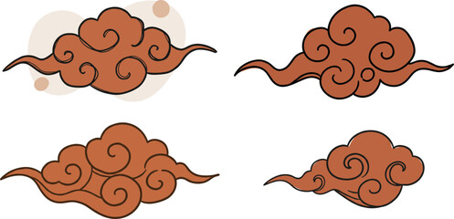 Decorative brown clouds in different shapes and whimsical designs  