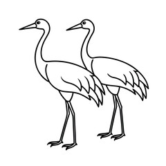 cranes coloring page on white background
