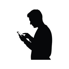 Silhouette of a man using his smartphone, typing a message