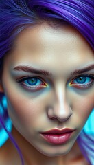 Close-up portrait of a woman with vibrant purple hair