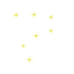 Glimmering yellow stars against a blank background. A constellation of small stars in the sky, representing an enchanting night sky.