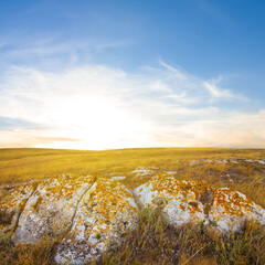 stony prairie at the dramatic sunset