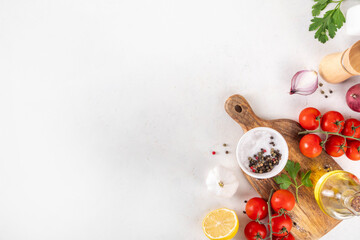 Ingredients for cooking food on the white background