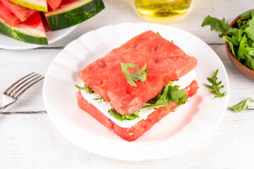 Viral watermelon feta and arugula sandwich burger