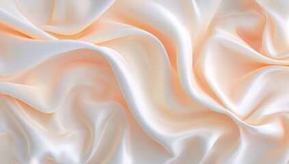 Fototapeta premium Abstract silky waves. Soft, flowing folds of pale peach and ivory fabric catch the light, creating a sense of luxury and delicate texture with subtle shadows and highlights
