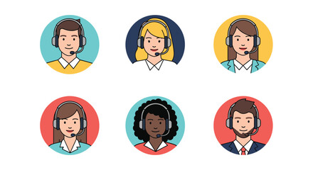 A collection of diverse customer service representatives wearing headsets ready to assist clients