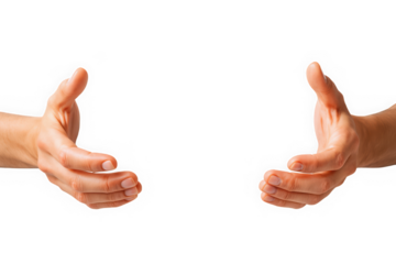 Two open hands reaching toward each other, symbolizing connection and collaboration.