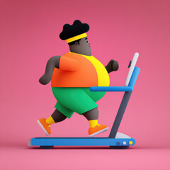 Minimalistic illustration of fat guy jogging for fitness