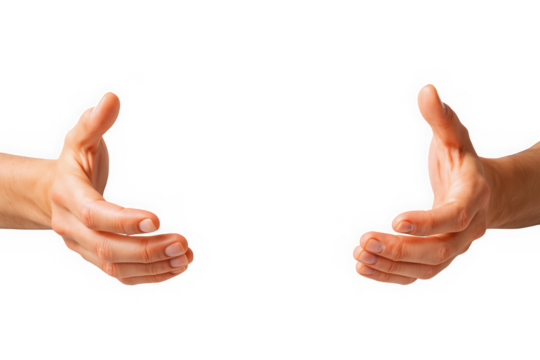 Two open hands reaching toward each other, symbolizing connection and collaboration.