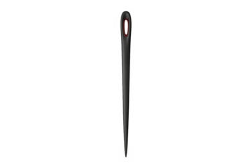 Close-up of a sharp sewing needle with a red eye, isolated on a transparent background, ready for crafting and stitching