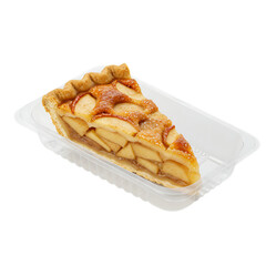 Slice of delicious apple pie on a white plate isolated on transparent background
