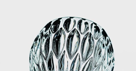 Glass close up. Glass object. Patterned surface glass. Artistic, abstract, modern, minimalist image