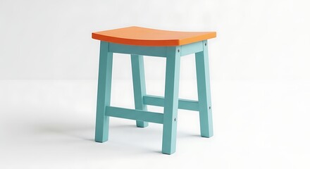 Fototapeta premium Stool furniture wooden seat design interior home decor contemporary modern orange teal