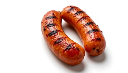 Two delicious, grilled sausages ready to be enjoyed, with char marks and a tempting appearance