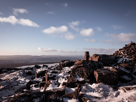 Yorkshire Dales Winter Summit Scene. Great Whernside In Wharfedale Above Kettlewell  