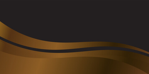 Stylish abstract background featuring smooth flowing bronze waves on a dark black backdrop. The metallic gradient and curved design convey luxury, sophistication