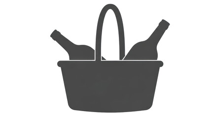 Isolated Picnic Basket with Wine Bottles on White Background