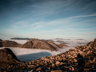 A View From Scarfell Pike Summit Of Great Gable And Other Mountain Peaks Above The Cloud Inversion