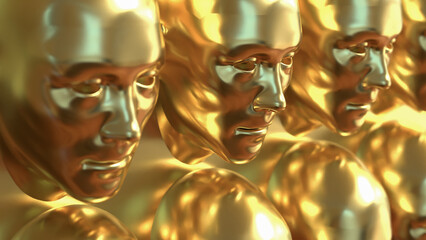 The Gold face for Abstract Background concept 3d Rendering.