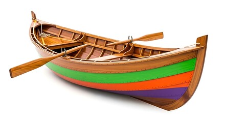 Wooden rowboat boat rowing oars vessel nautical transport watercraft marine colorful craft