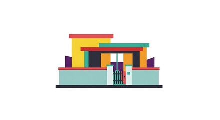Modern Minimalist Abode: A vibrant illustration of a contemporary house with a clean, geometric design and minimalist aesthetic. Featuring a mix of colors and a well-defined structure.