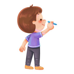 boy drawing writing on the wall