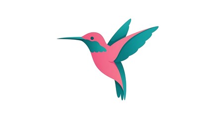 Hummingbird in Flight: A stylized illustration of a vibrant hummingbird in mid-flight, showcasing its delicate wings and slender beak against a pristine backdrop.