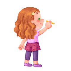 brunette girl drawing writing on the wall