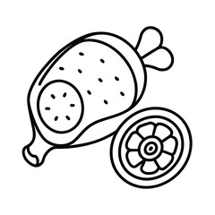 juicy ham steak with bone and sliced pieces isolate 