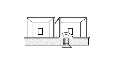 Simple Architectural Sketch: A minimalist architectural sketch presents a clear and concise depiction of a building facade, showcasing the essence of design and form