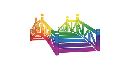 Rainbow Bridge's Artistic Depiction: A vibrant illustration of a charming bridge, rendered in the full spectrum of rainbow colors, symbolizing inclusivity and bridging differences.