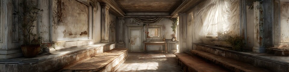 Interior vignette with imperfect symmetry and worn material beauty