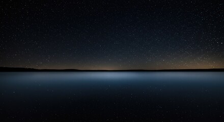 Celestial serenity, tranquil waters mirroring starlit skies at nocturnal calm landscape