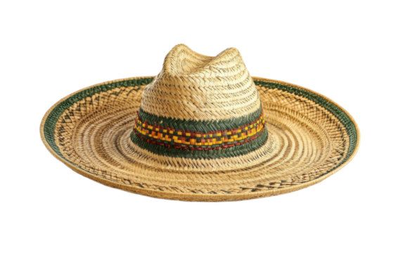 Mexican sombrero wicker hat on white background,png